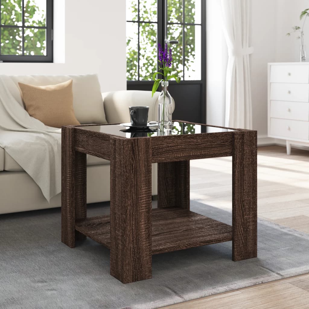 Stolić za kavu LED smeđa boja hrasta 53x53x45 cm drveni