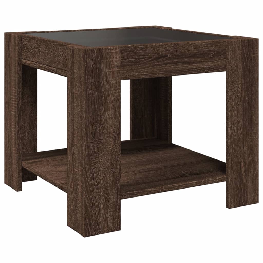 Stolić za kavu LED smeđa boja hrasta 53x53x45 cm drveni