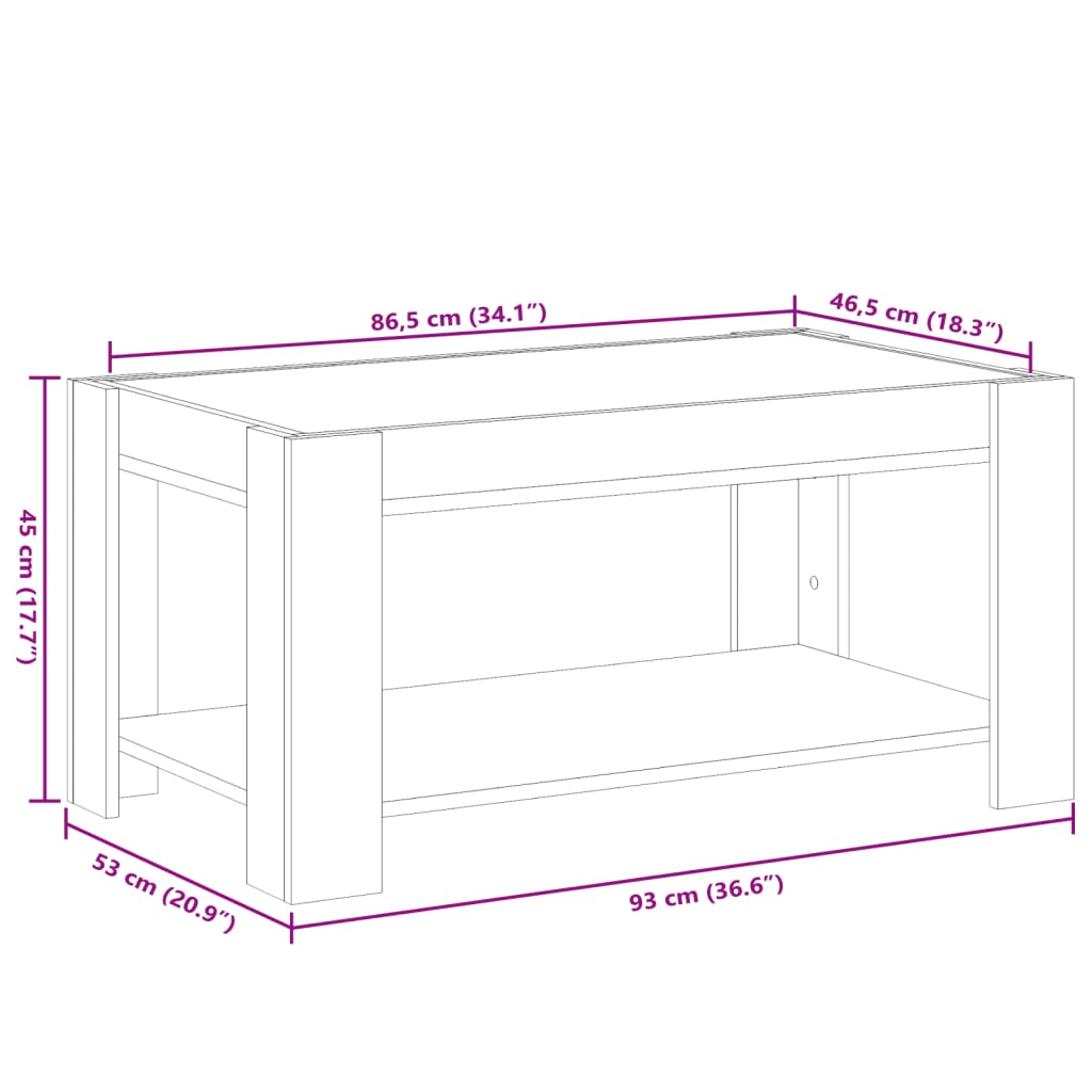 Stolić za kavu s LED bijeli 93x53x45 cm od konstruiranog drva