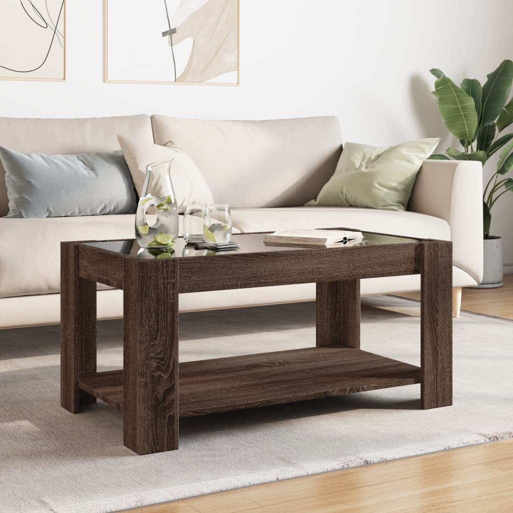 Stolić za kavu LED smeđa boja hrasta 93x53x45 cm drveni