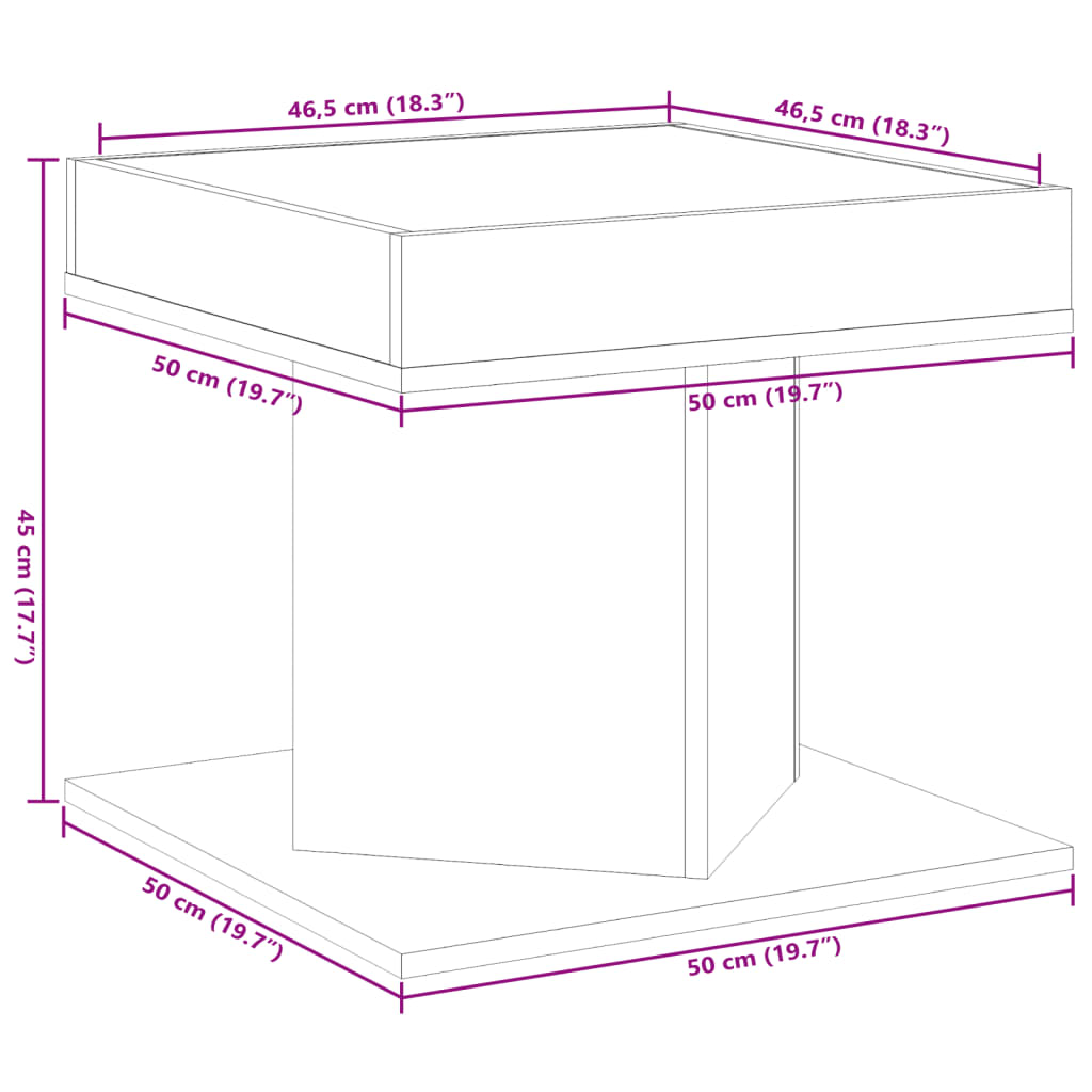 Stolić za kavu LED boja hrasta 50x50x45 cm konstruirano drvo
