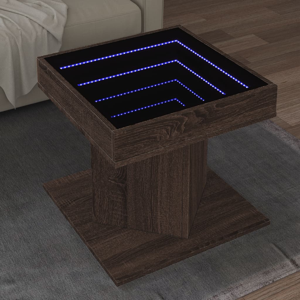 Stolić za kavu LED smeđa boja hrasta 50x50x45 cm drveni