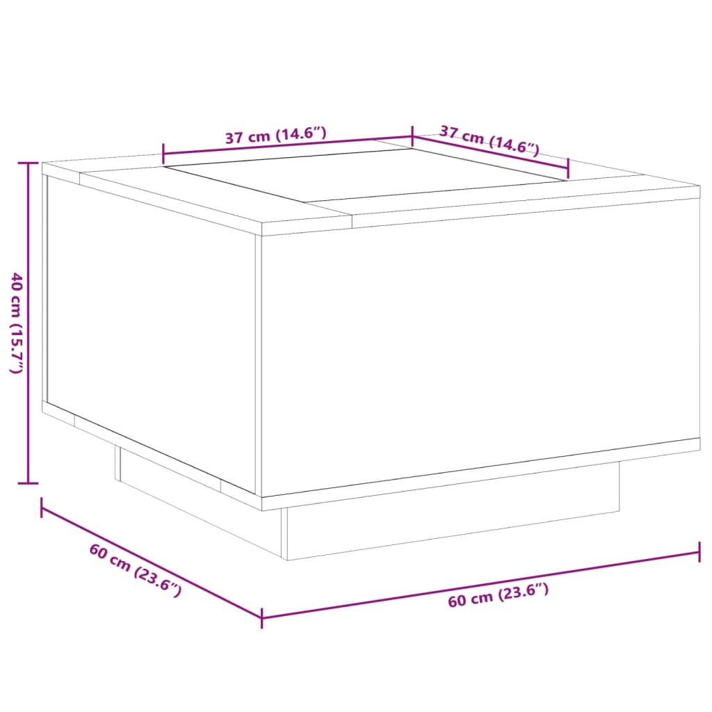 Stolić za kavu s LED crni 60 x 60 x 40 cm konstruirano drvo