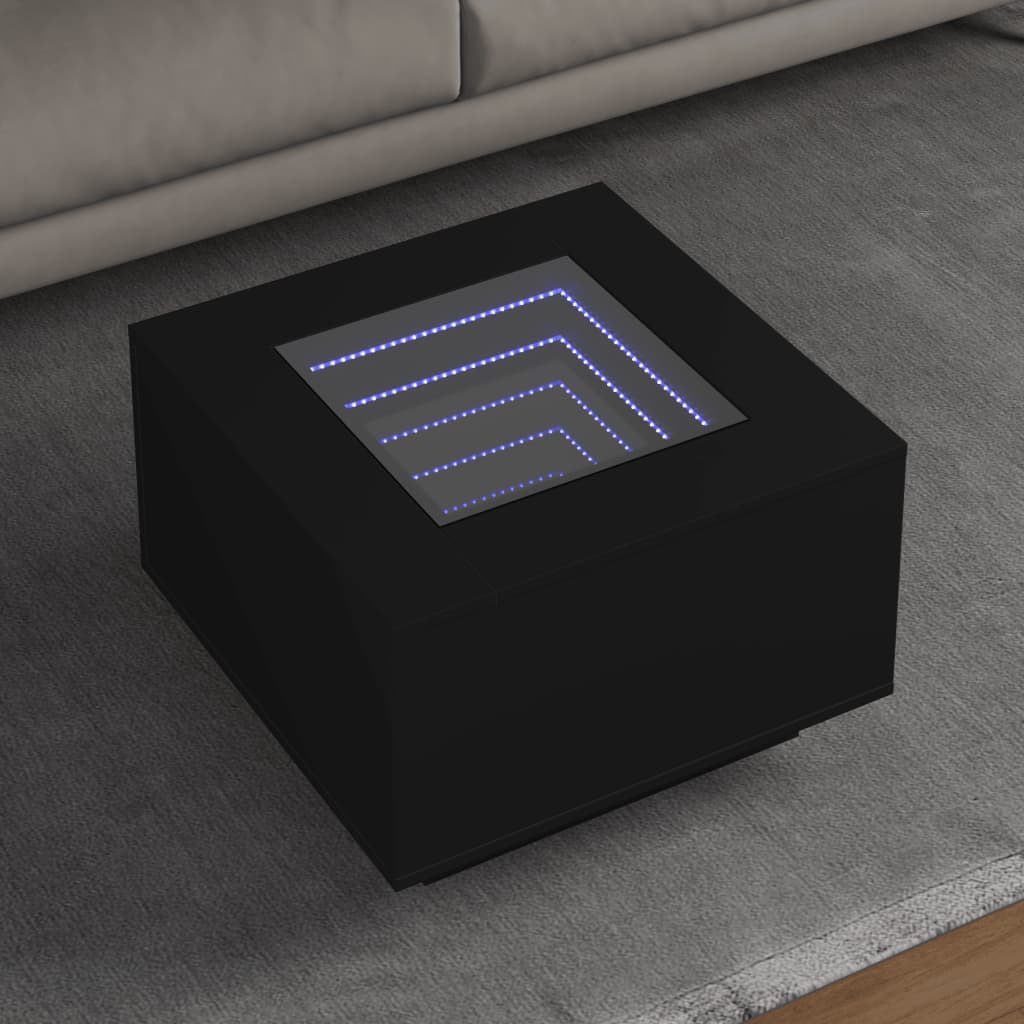 Stolić za kavu s LED crni 60 x 60 x 40 cm konstruirano drvo