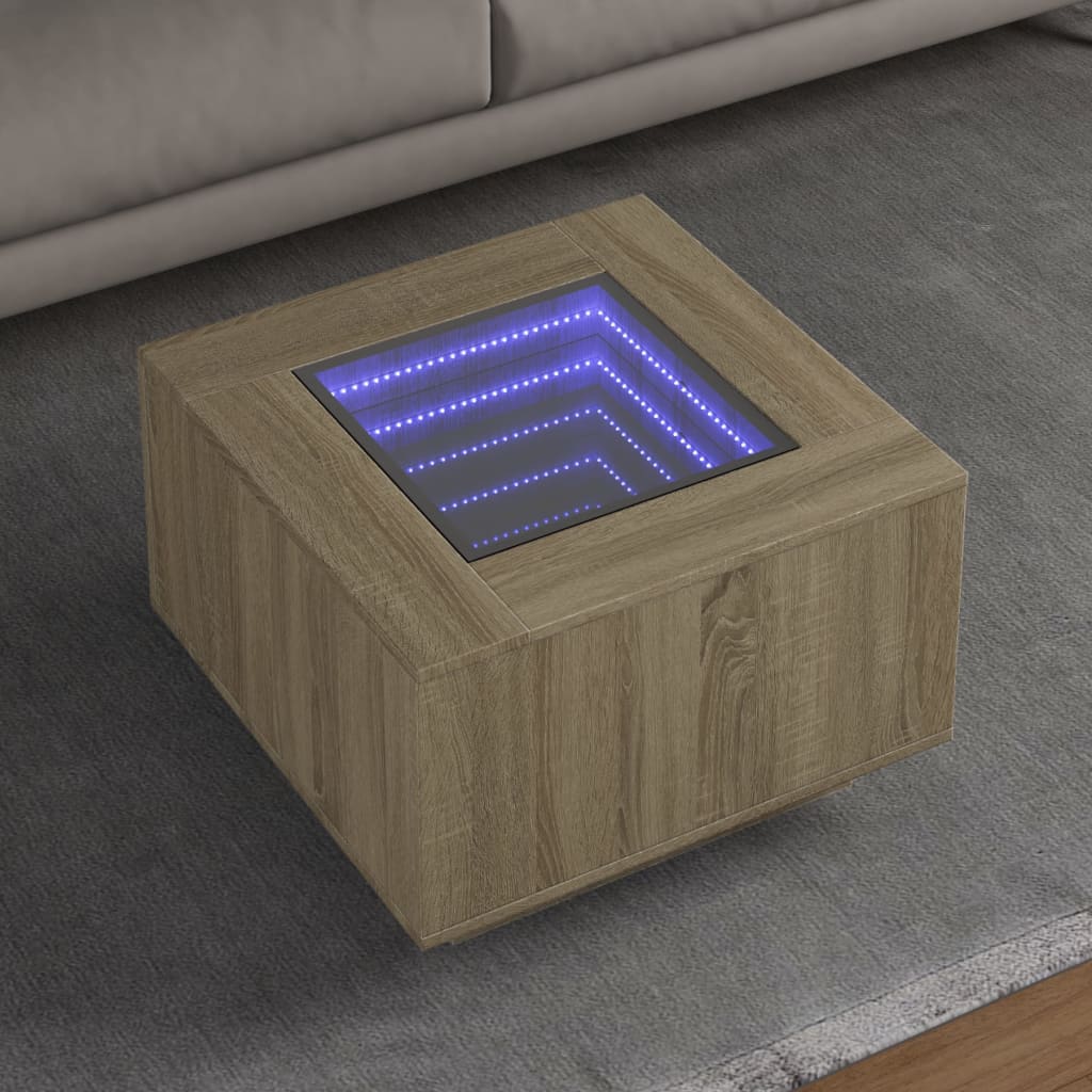 Stolić za kavu LED boja hrasta 60x60x40 cm konstruirano drvo