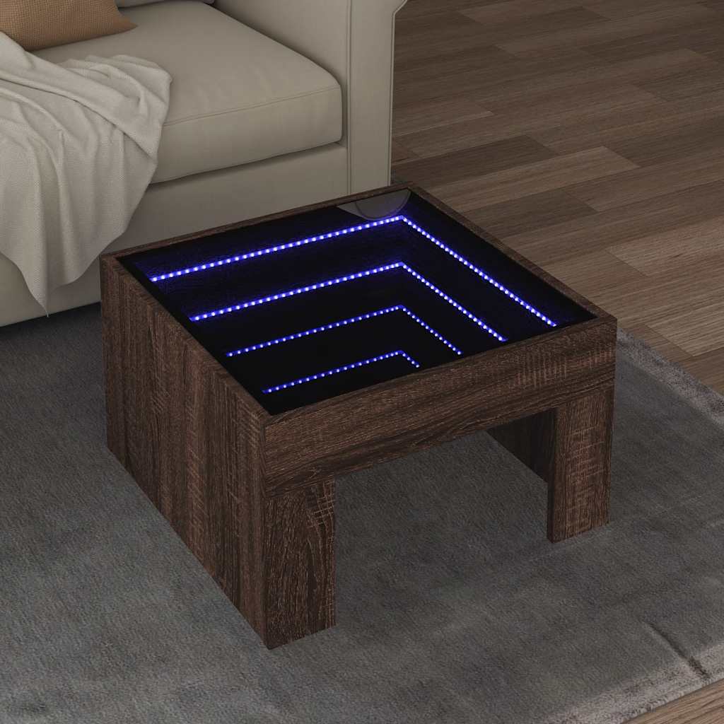 Stolić s beskonačnim LED svjetlima boja hrasta 50x50x30 cm
