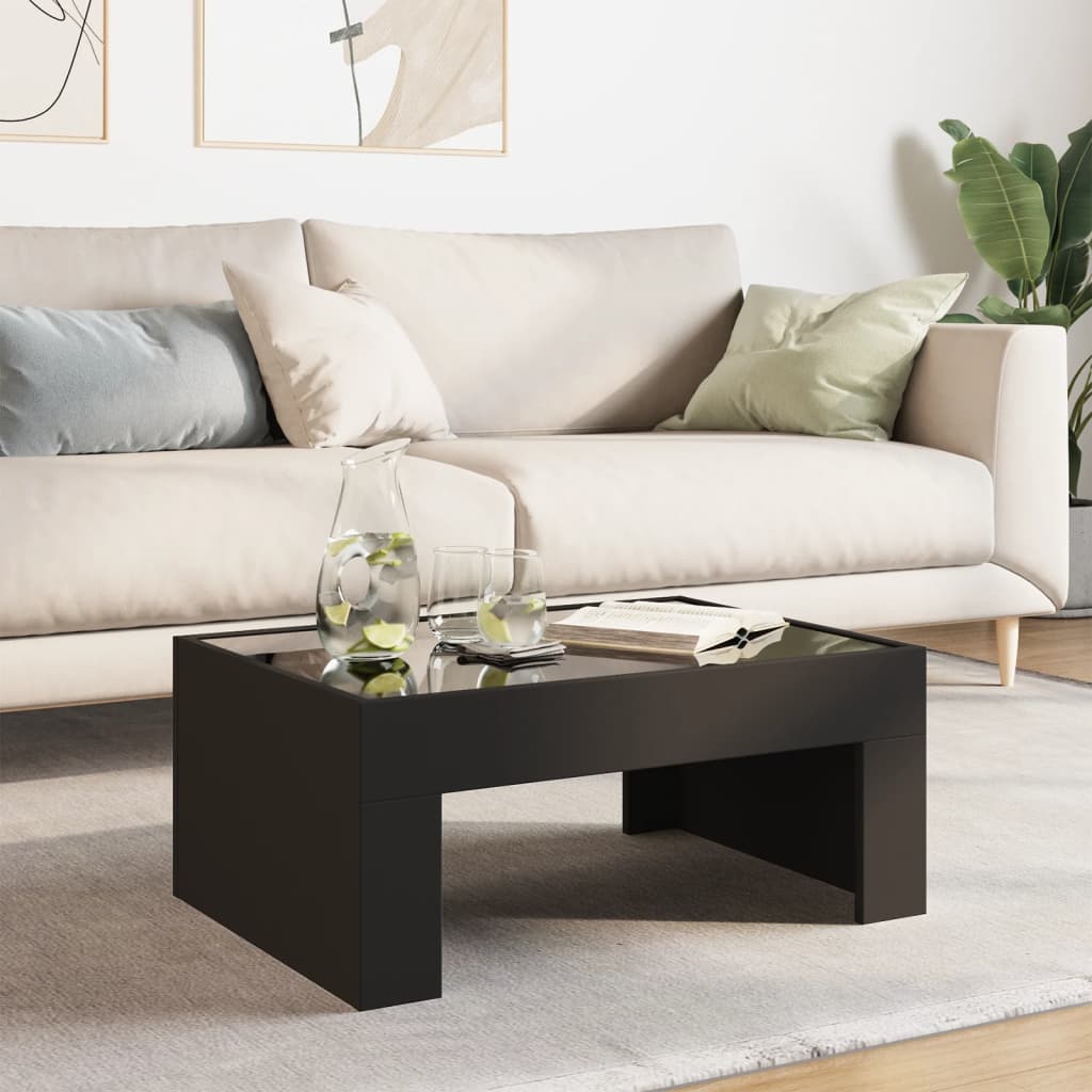 Stolić za kavu s beskonačnim LED svjetlima crni 70x50x30 cm