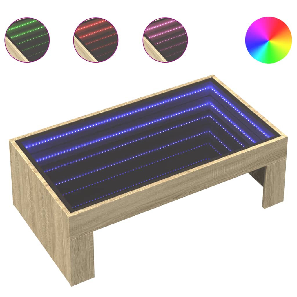 Stolić s beskonačnim LED svjetlima boja hrasta 90x50x30 cm