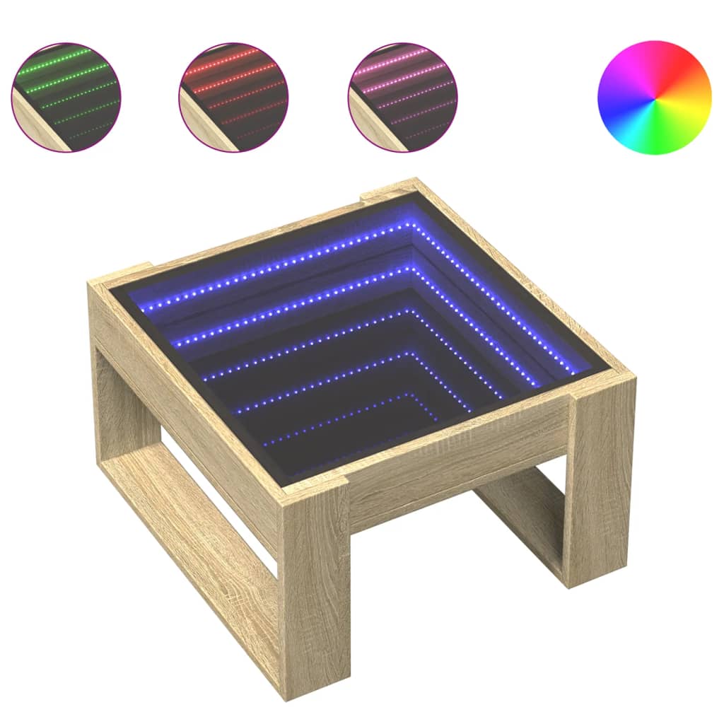 Stolić s beskonačnim LED svjetlima boja hrasta 50x53x30 cm