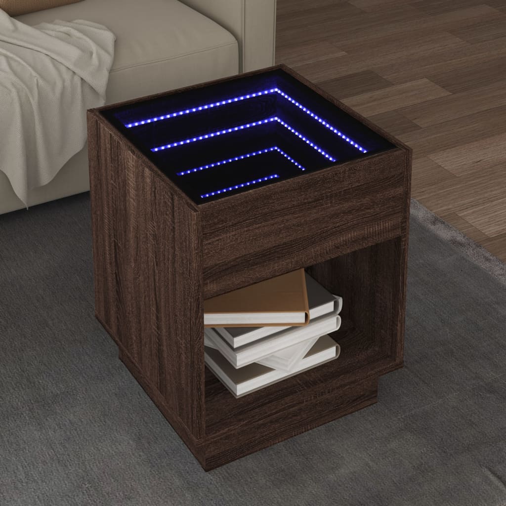 Stolić s beskonačnim LED svjetlima boja hrasta 40x40x50 cm