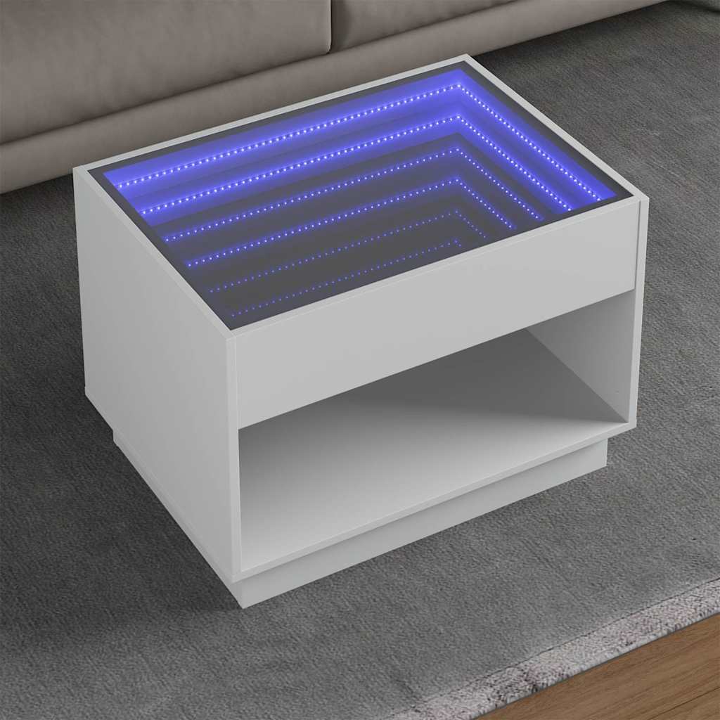 Stolić za kavu s beskonačnim LED svjetlima bijeli 70x50x50 cm