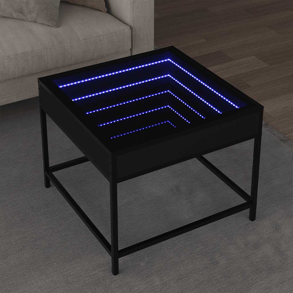 Stolić za kavu s beskonačnim LED svjetlima crni 50x50x41 cm