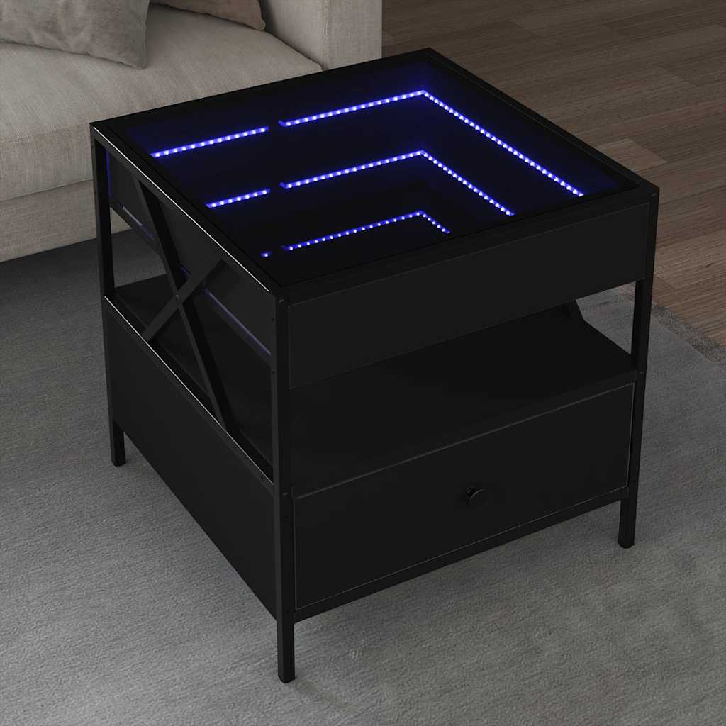 Stolić za kavu s beskonačnim LED svjetlima crni 50 x 50 x 51 cm