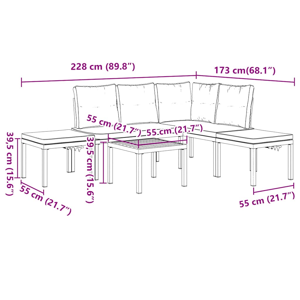 5-dijelni set vrtnih sofa s jastucima čelik obložen prahom crni