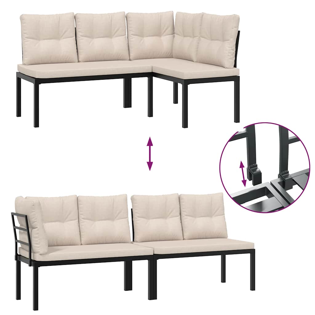 4-dijelni set vrtnih sofa s jastucima čelik obložen prahom crni