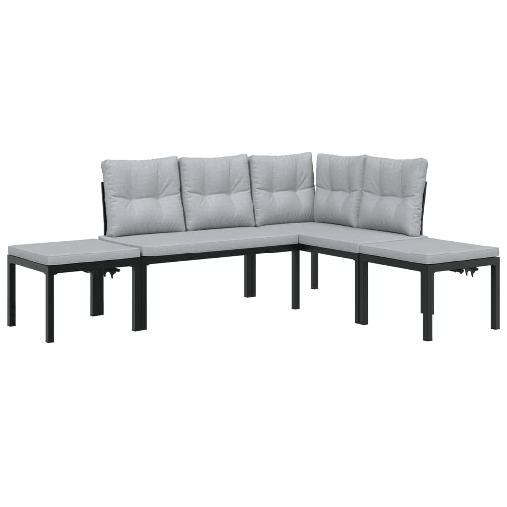 4-dijelni set vrtnih sofa s jastucima čelik obložen prahom crni