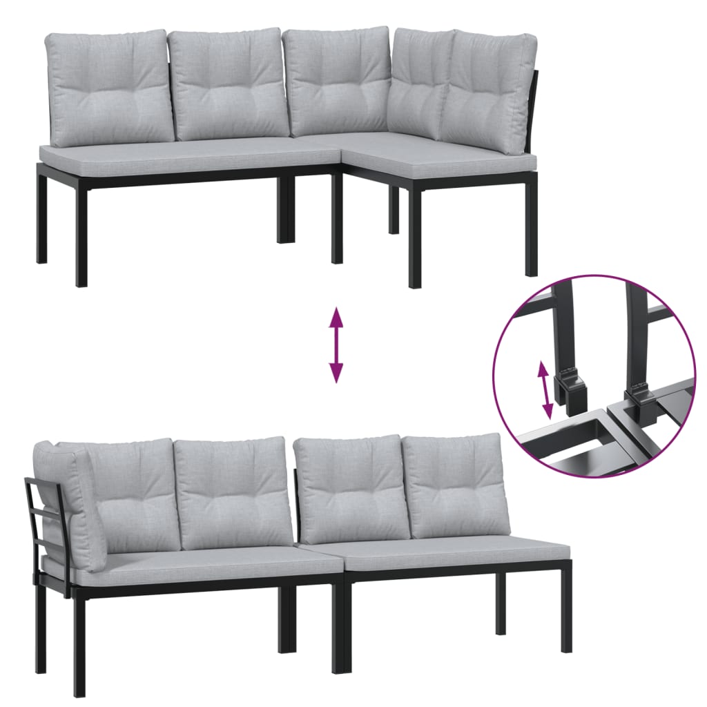 4-dijelni set vrtnih sofa s jastucima čelik obložen prahom crni