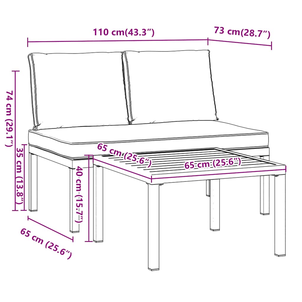2-dijelni set vrtnih sofa s jastucima crni aluminijski