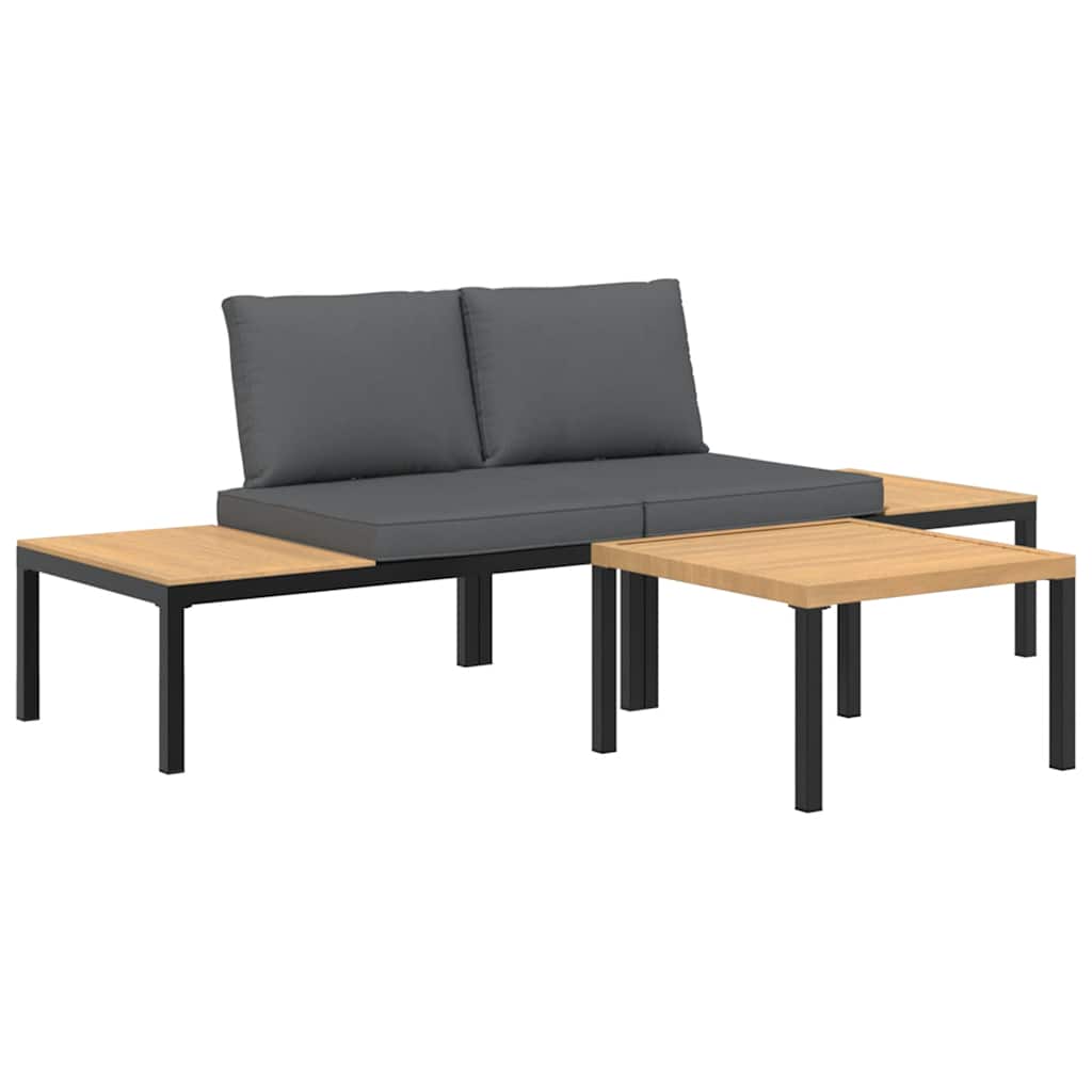 3-dijelni set vrtnih sofa s jastucima crni aluminijski