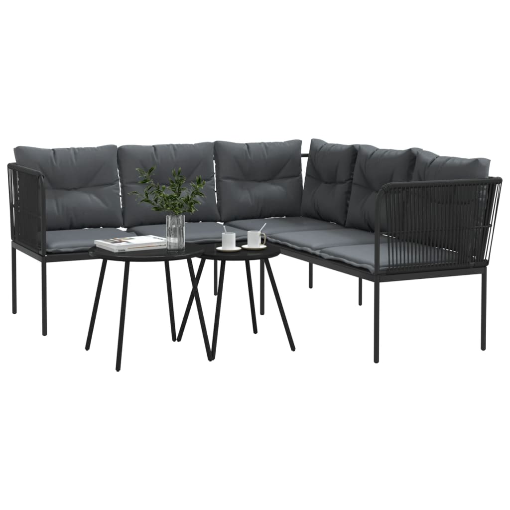 Set vrtnih sofa s jastucima crni od čelika i tekstilena