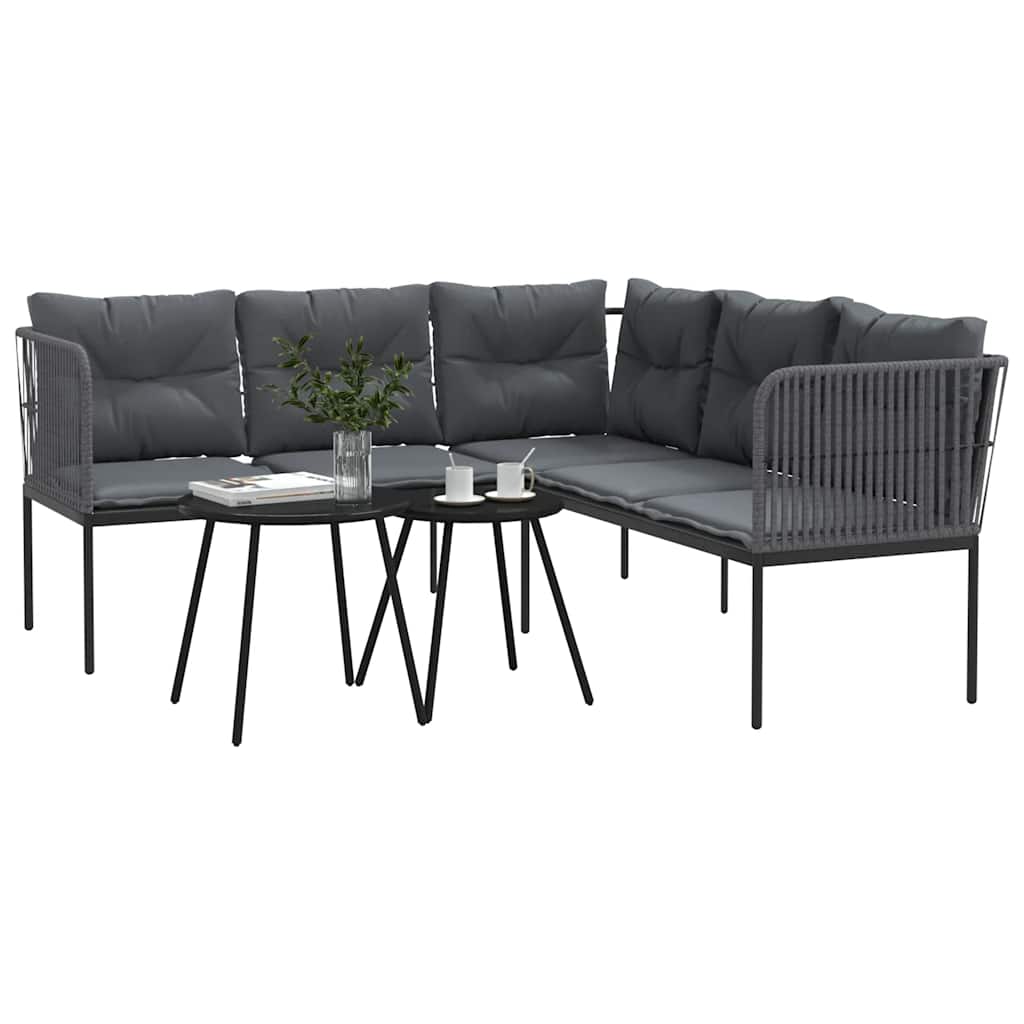 Set vrtnih sofa s jastucima crni od čelika i tekstilena
