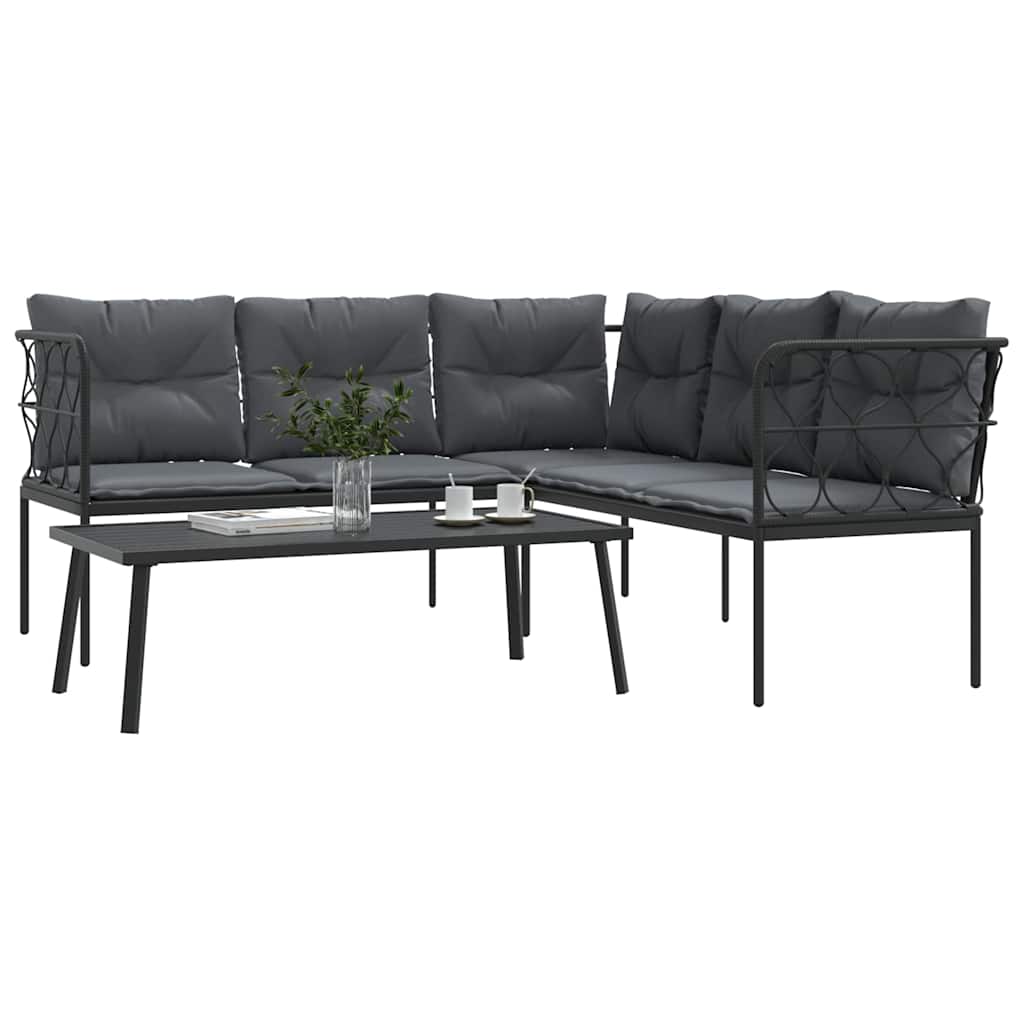 Set vrtnih sofa s jastucima crni od čelika i tekstilena