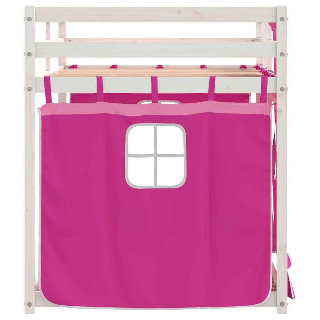 Krevet na kat sa zavjesama ružičasti 80 x 200 cm od borovine