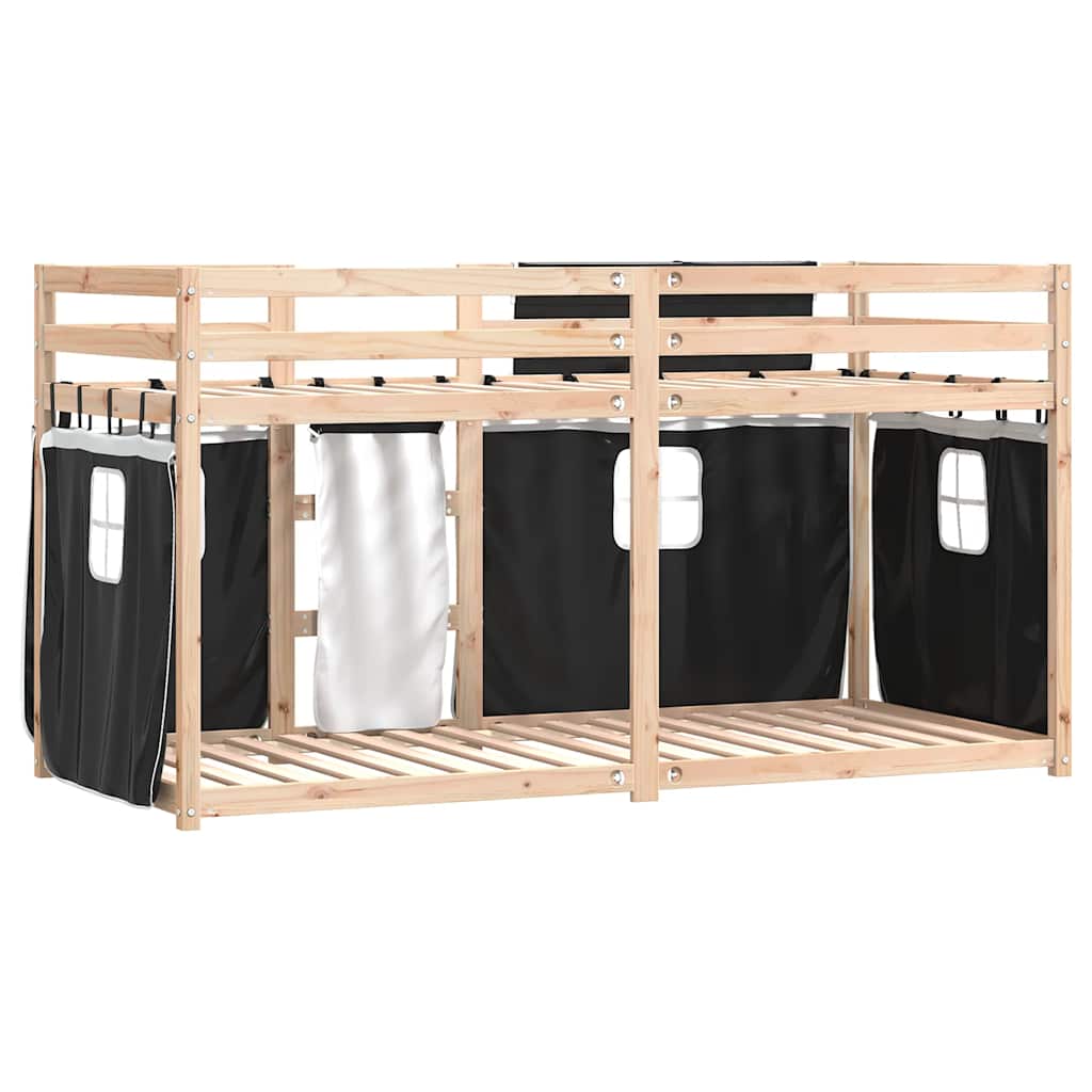 Krevet na kat sa zavjesama bijelo-crni 90 x 190 cm od borovine