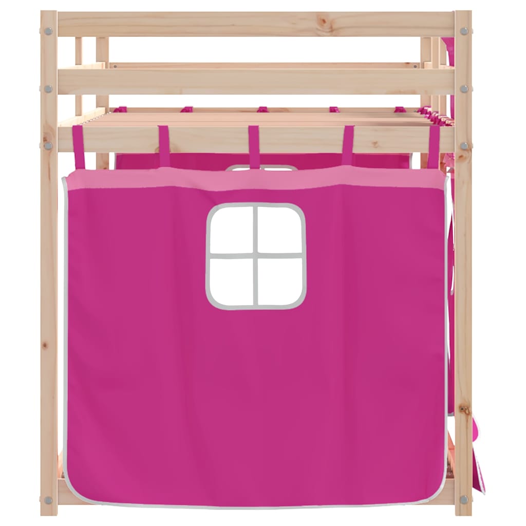 Krevet na kat sa zavjesama ružičasti 90 x 190 cm od borovine
