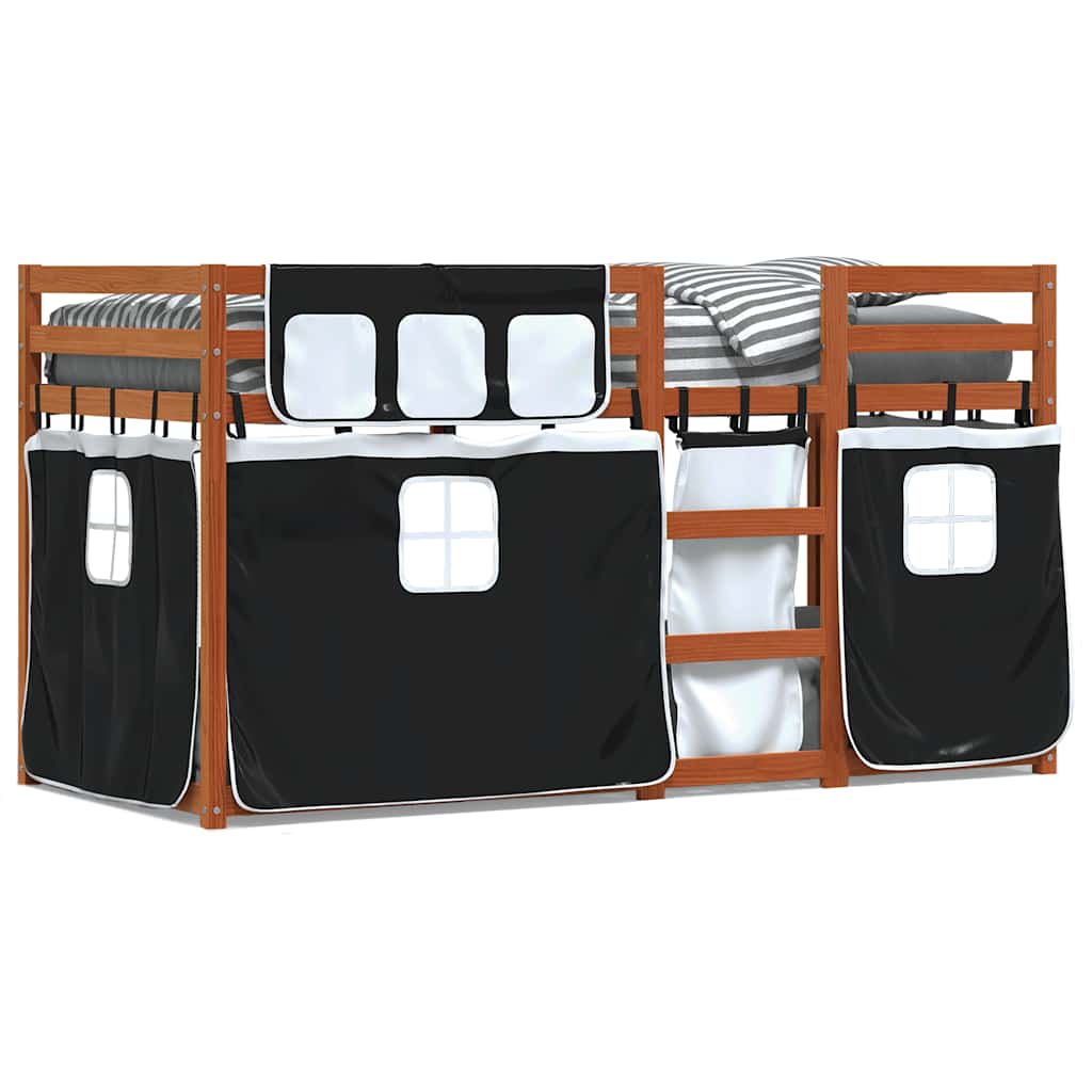Krevet na kat sa zavjesama bijelo-crni 80 x 200 cm od borovine