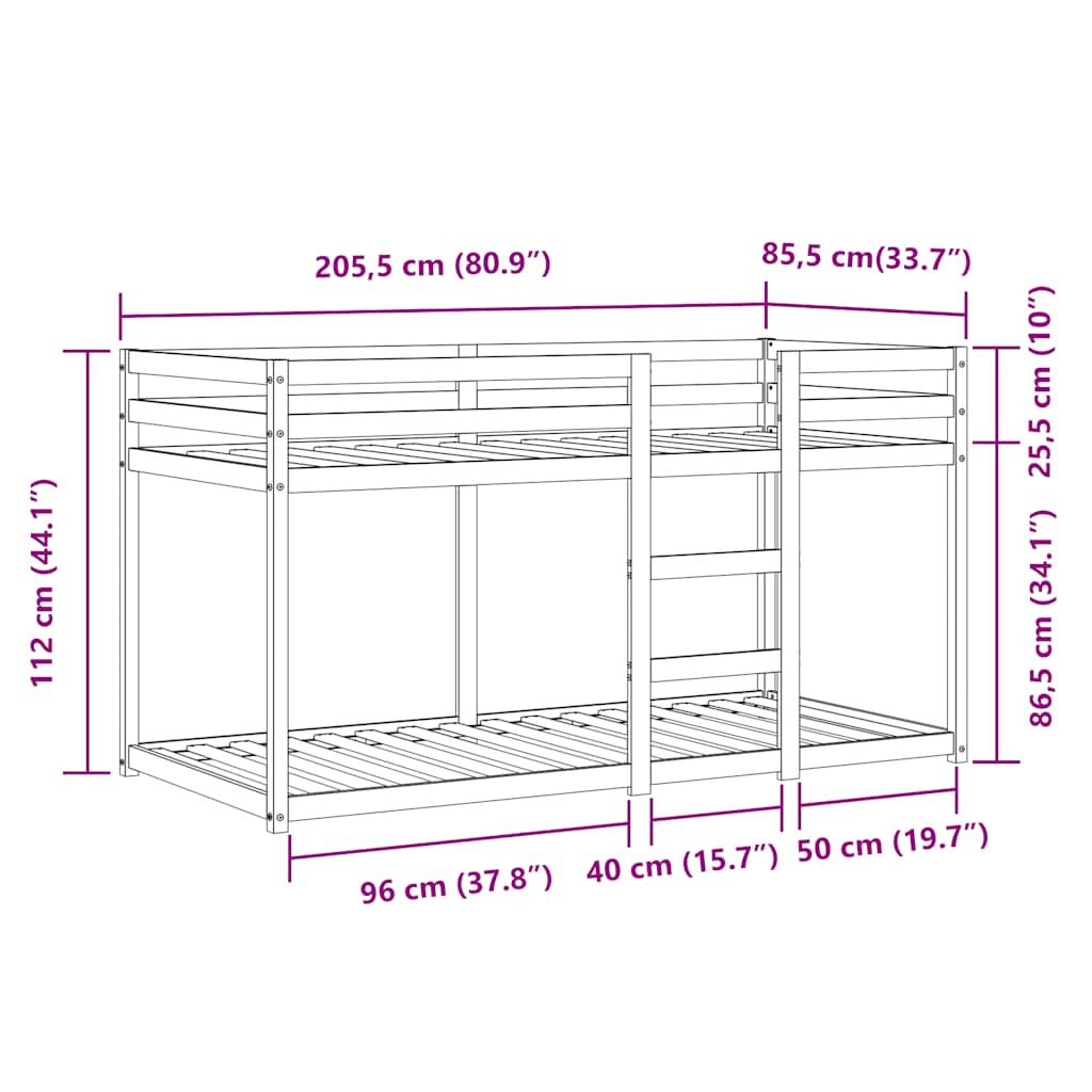 Krevet na kat sa zavjesama plavi 80x200 cm od masivne borovine