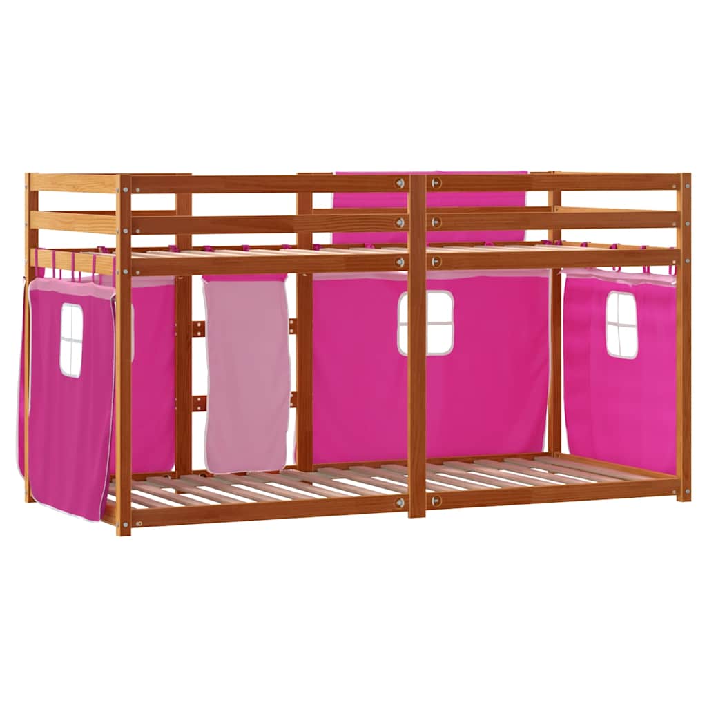 Krevet na kat sa zavjesama ružičasti 80 x 200 cm od borovine