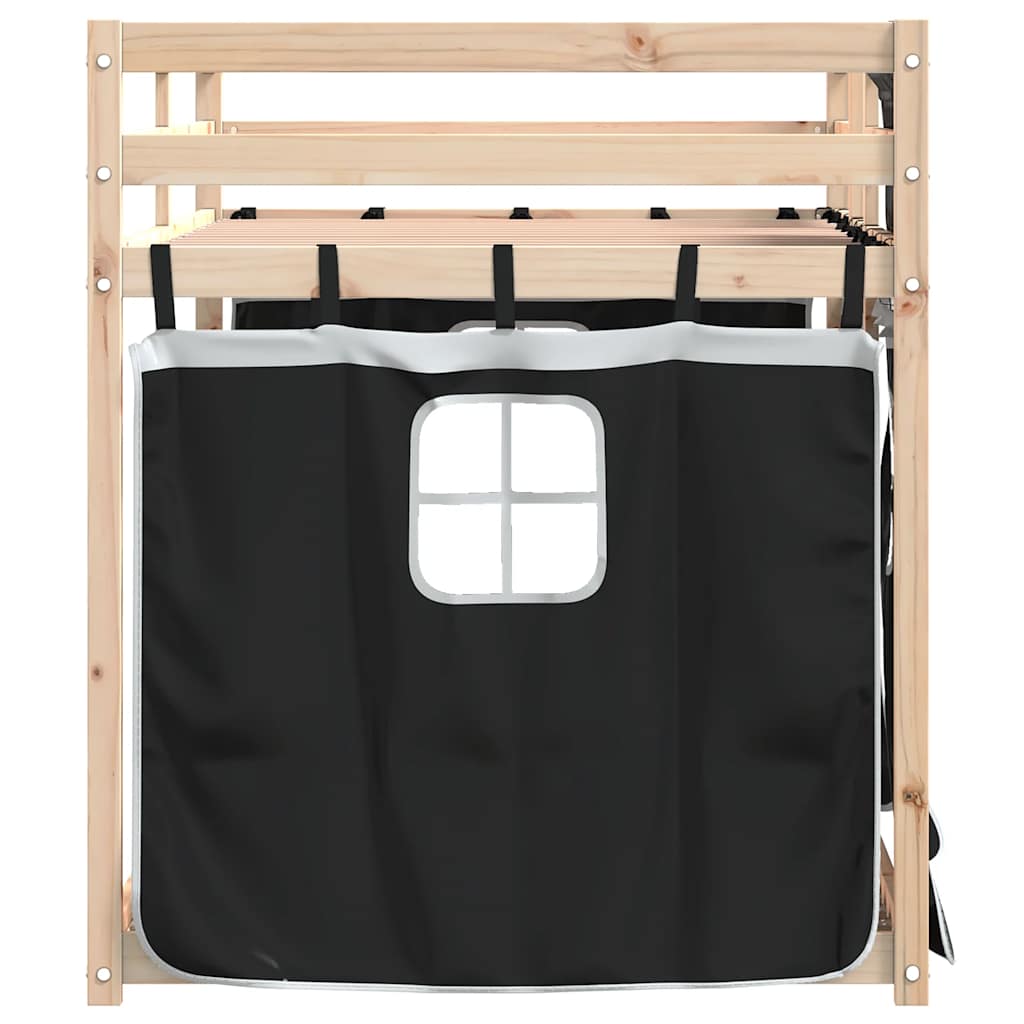Krevet na kat sa zavjesama bijelo-crni 90 x 200 cm od borovine