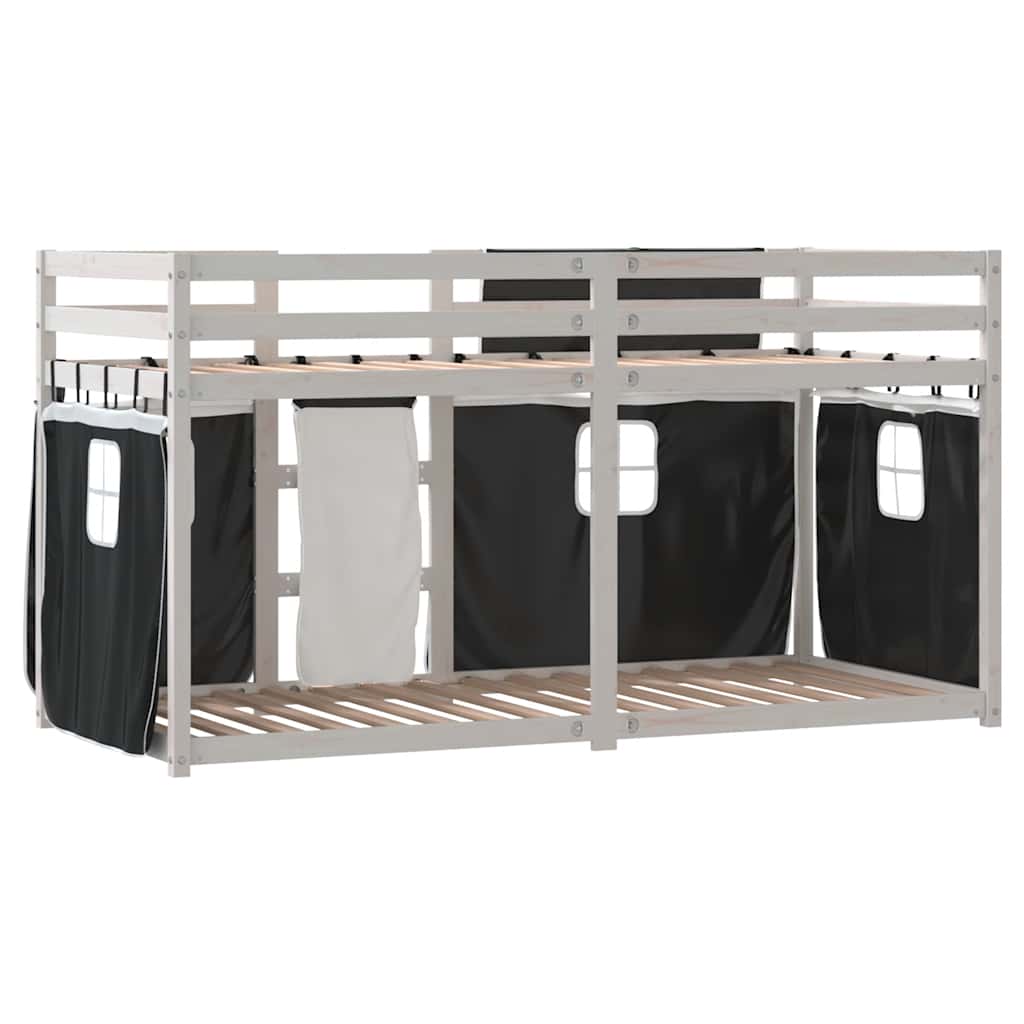 Krevet na kat sa zavjesama bijelo-crni 90 x 200 cm od borovine