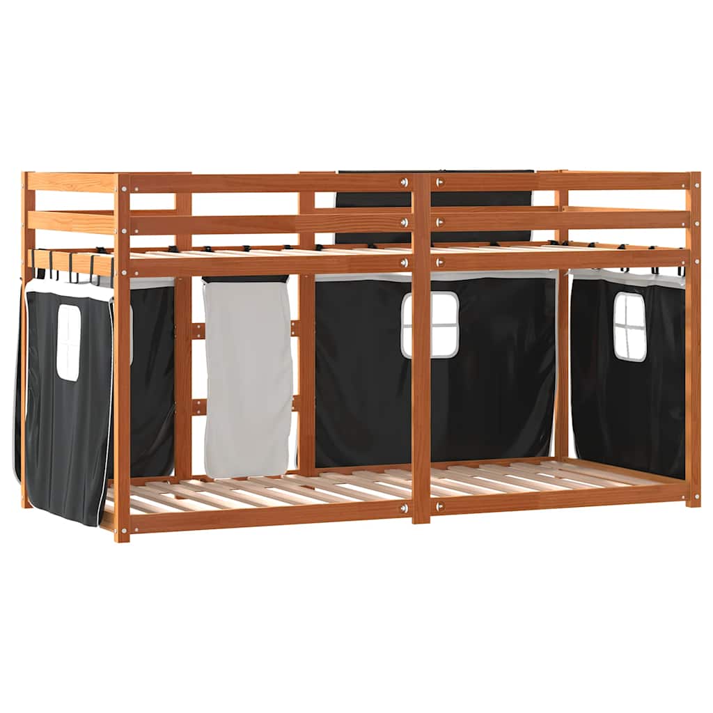 Krevet na kat sa zavjesama bijelo-crni 90 x 200 cm od borovine