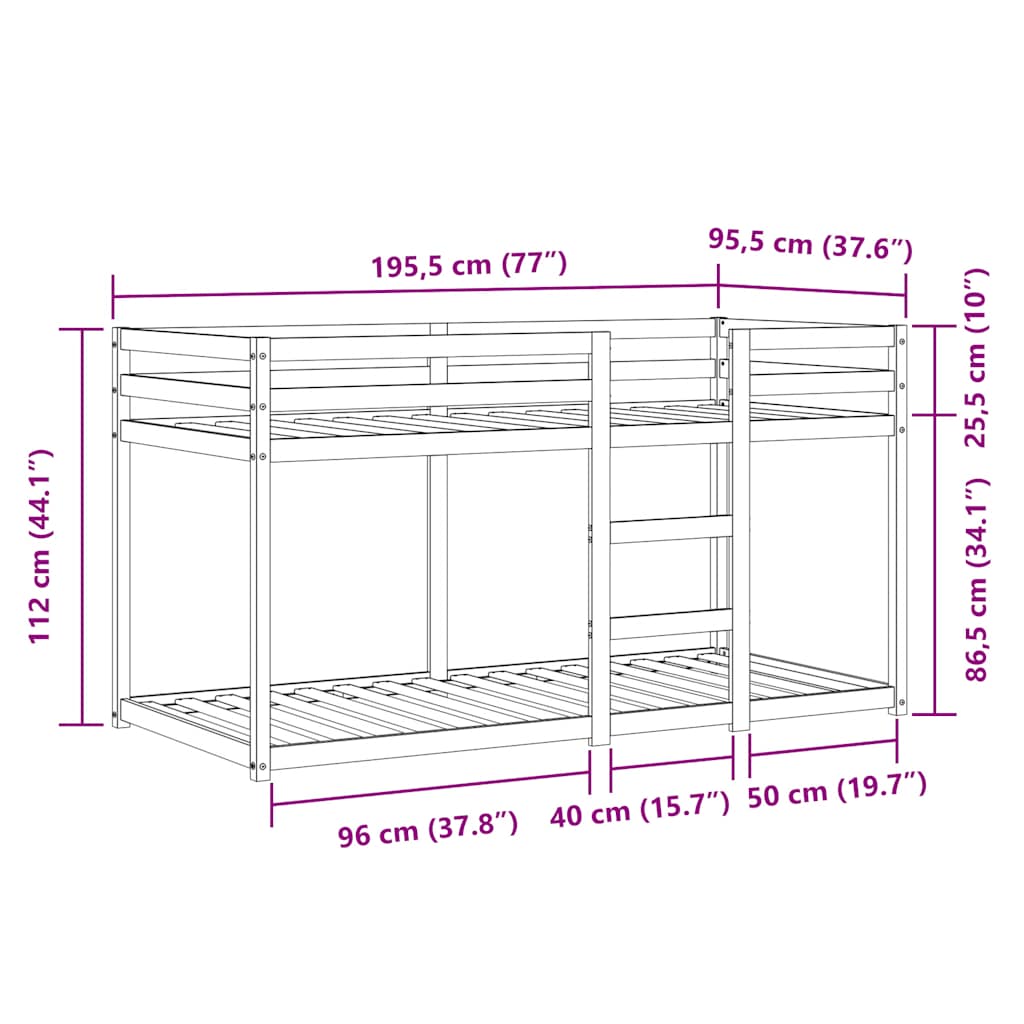 Krevet na kat sa zavjesama bijelo-crni 90 x 190 cm od borovine