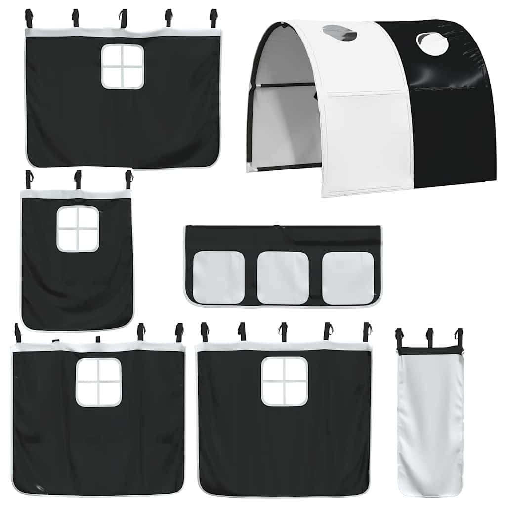 Krevet na kat sa zavjesama bijelo-crni 90 x 190 cm od borovine