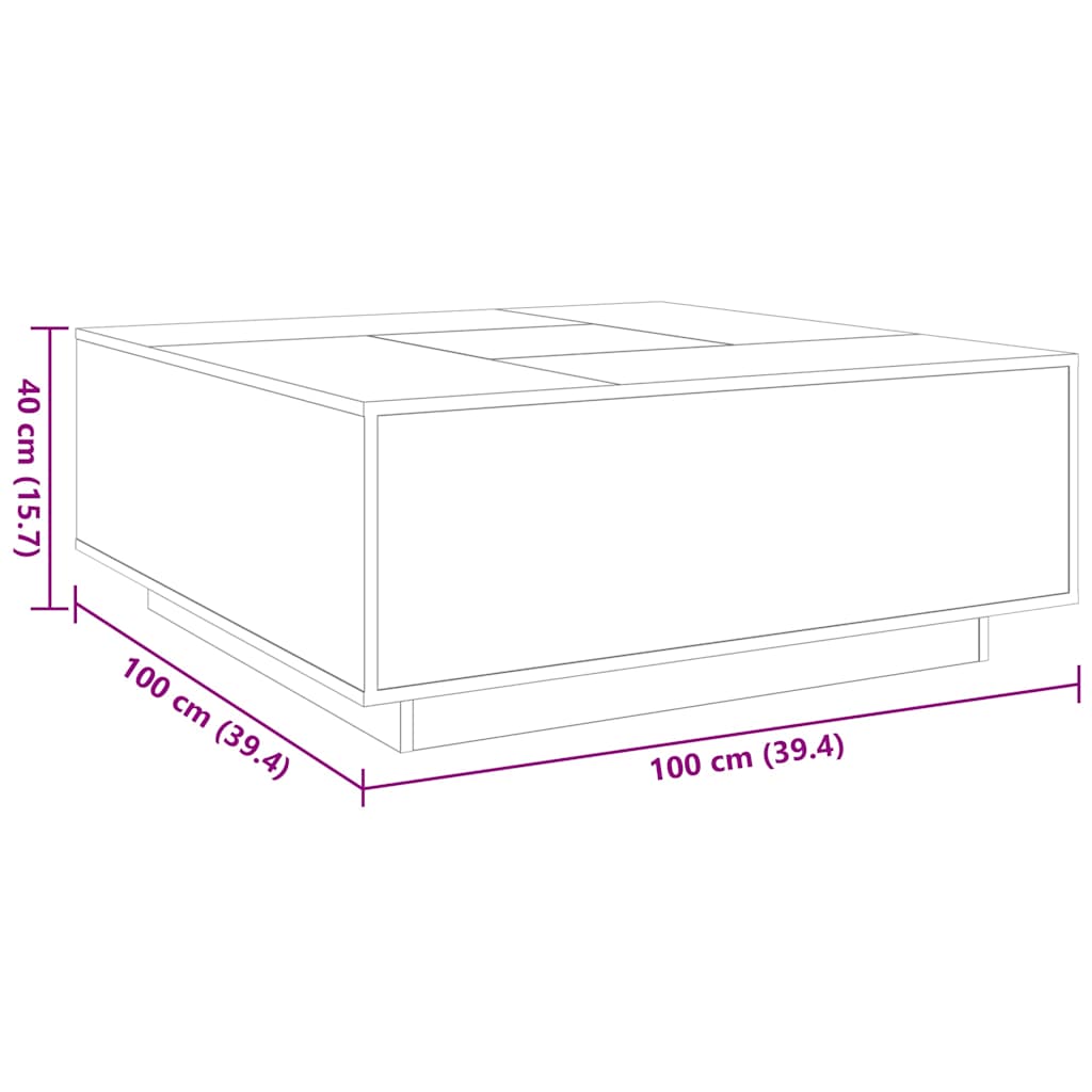 Stolić za kavu s beskonačnim LED svjetlima bijeli 100x100x40 cm