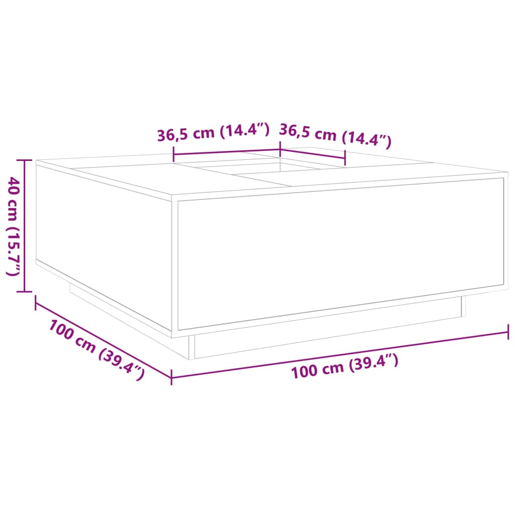 Stolić za kavu bijeli 100 x 100 x 40 cm od konstruiranog drva