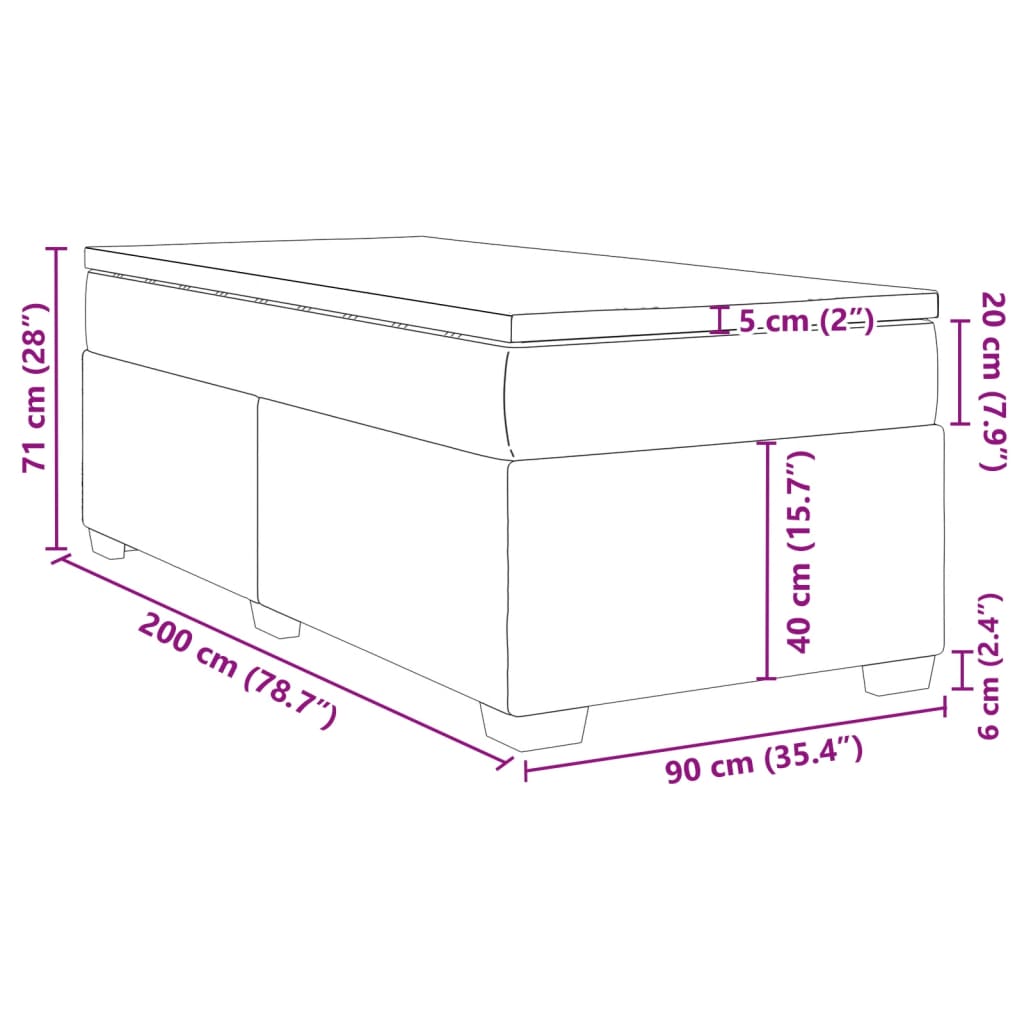 Box spring krevet s madracem tamnosivi 90x200 cm baršunasti
