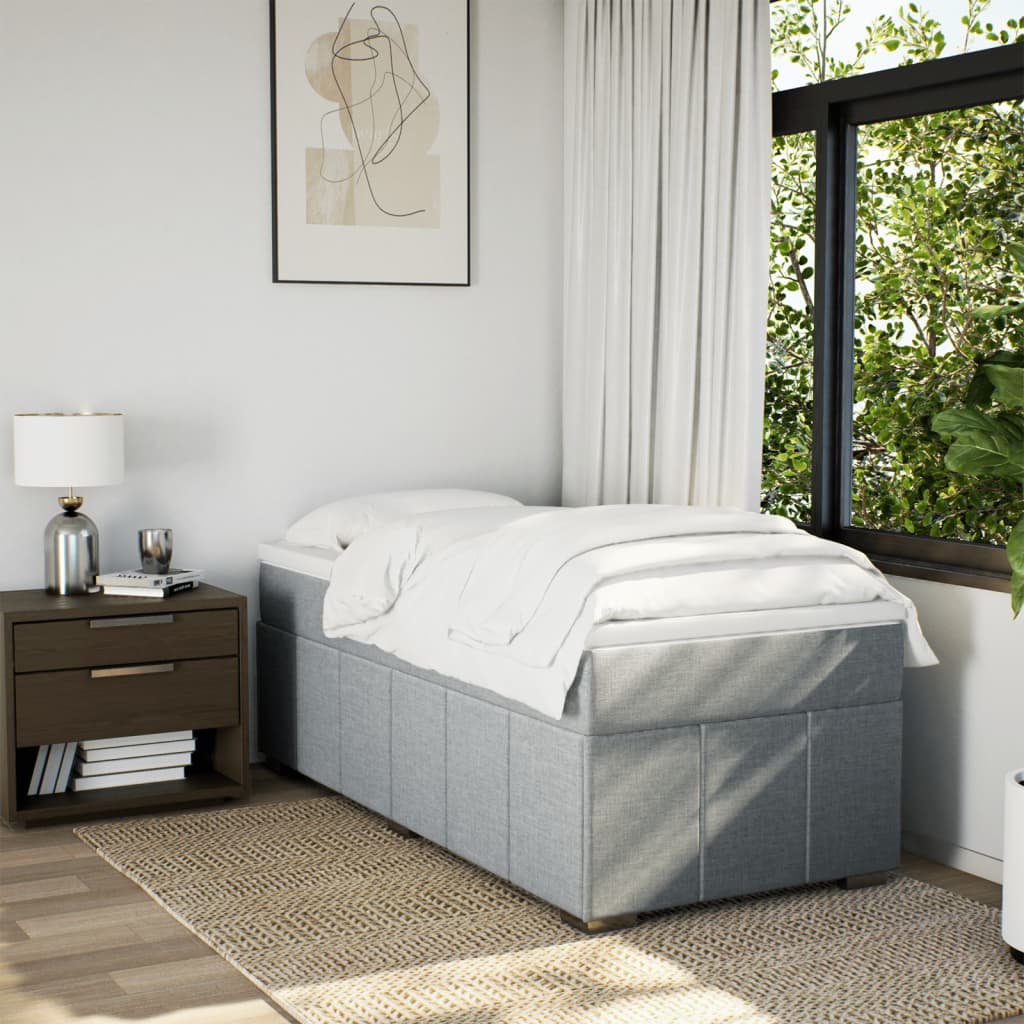 Box spring krevet s madracem svjetlosivi 90x190 cm od tkanine