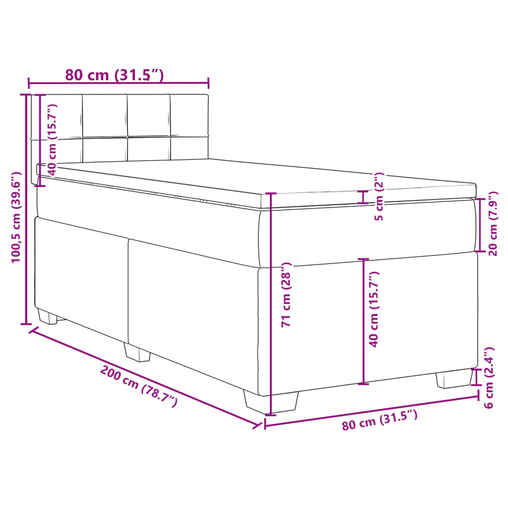 Krevet s oprugama i madracem plavi 80x200 cm od tkanine