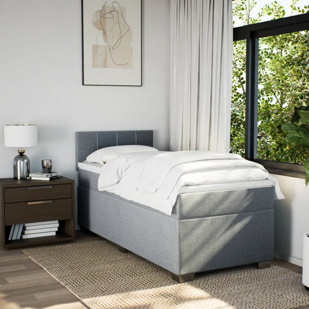 Box spring krevet s madracem svjetlosivi 90x190 cm od tkanine