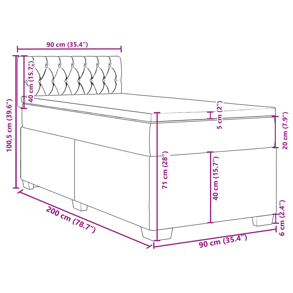Krevet s oprugama i madracem krem 90 x 200 cm od tkanine