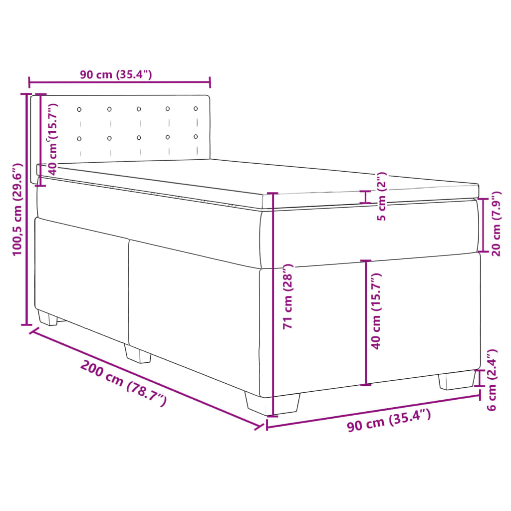 Krevet s oprugama i madracem crni 90x200 cm od tkanine