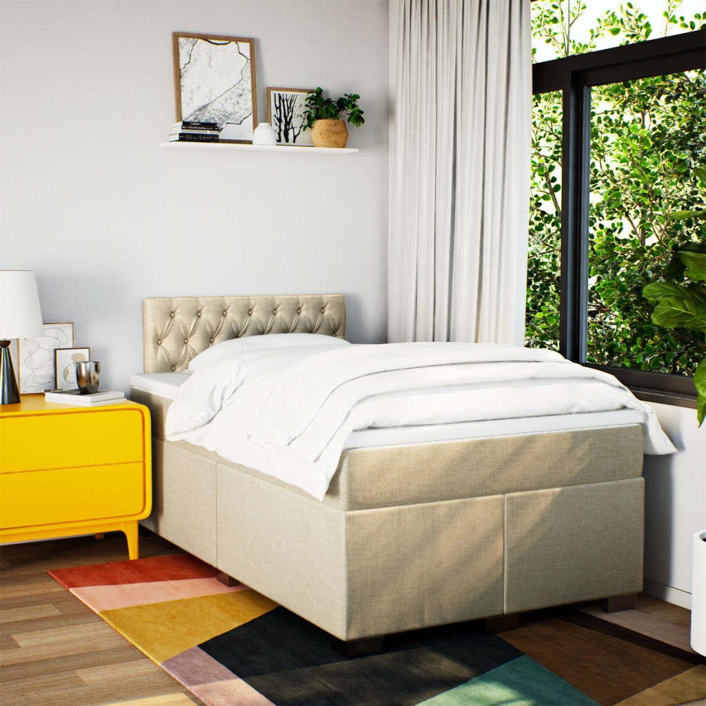 Krevet box spring s madracem krem 120 x 190 cm od tkanine
