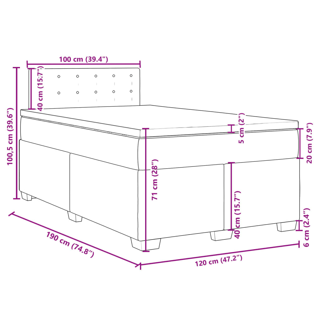 Krevet box spring s madracem crni 120 x 190 cm od tkanine