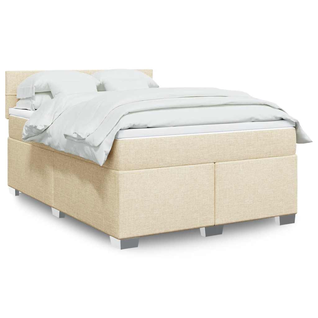 Krevet s oprugama i madracem krem 140 x 190 cm od tkanine