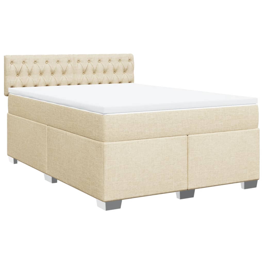 Krevet s oprugama i madracem krem 140 x 190 cm od tkanine
