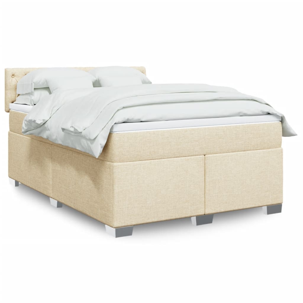 Krevet s oprugama i madracem krem 140 x 190 cm od tkanine
